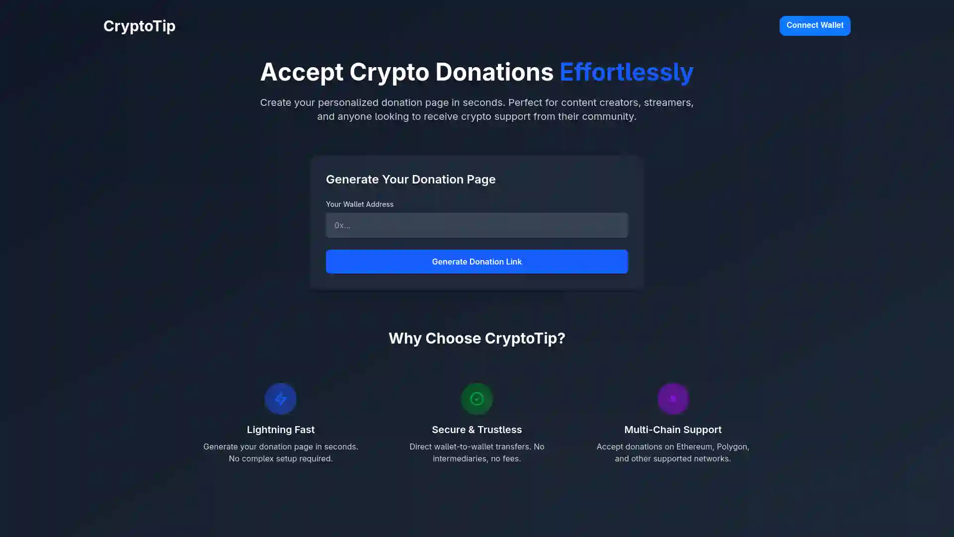 CryptoTip - Crypto Donations project screenshot