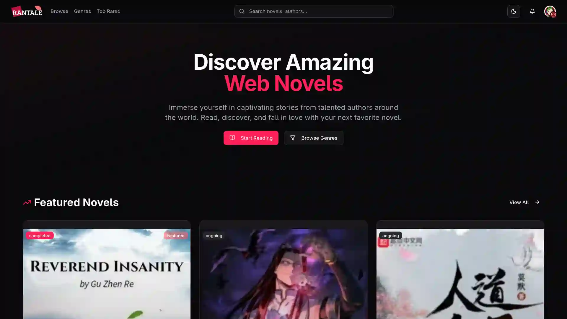 Rantale - Web Novel Platform project screenshot